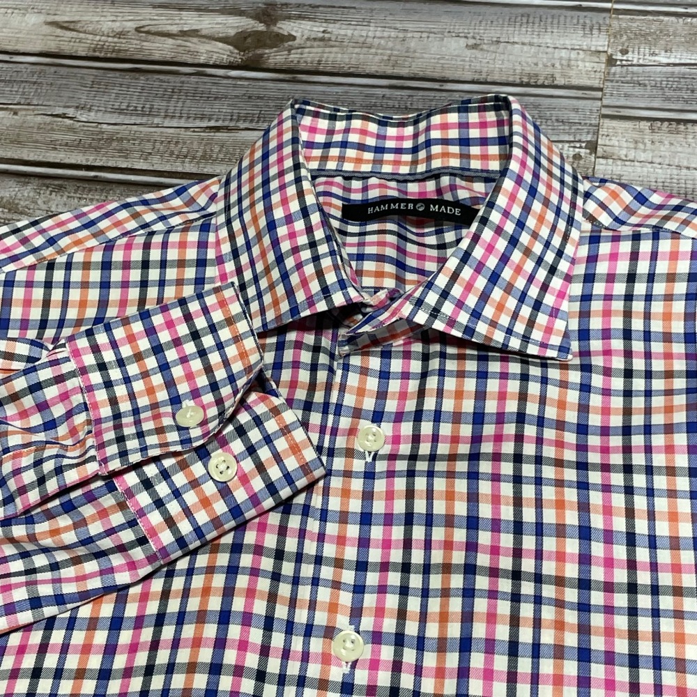 Hammer Made Plaid Dress Shirt Long Sleeve Button Down Checkered Mens Size‎ 41/16